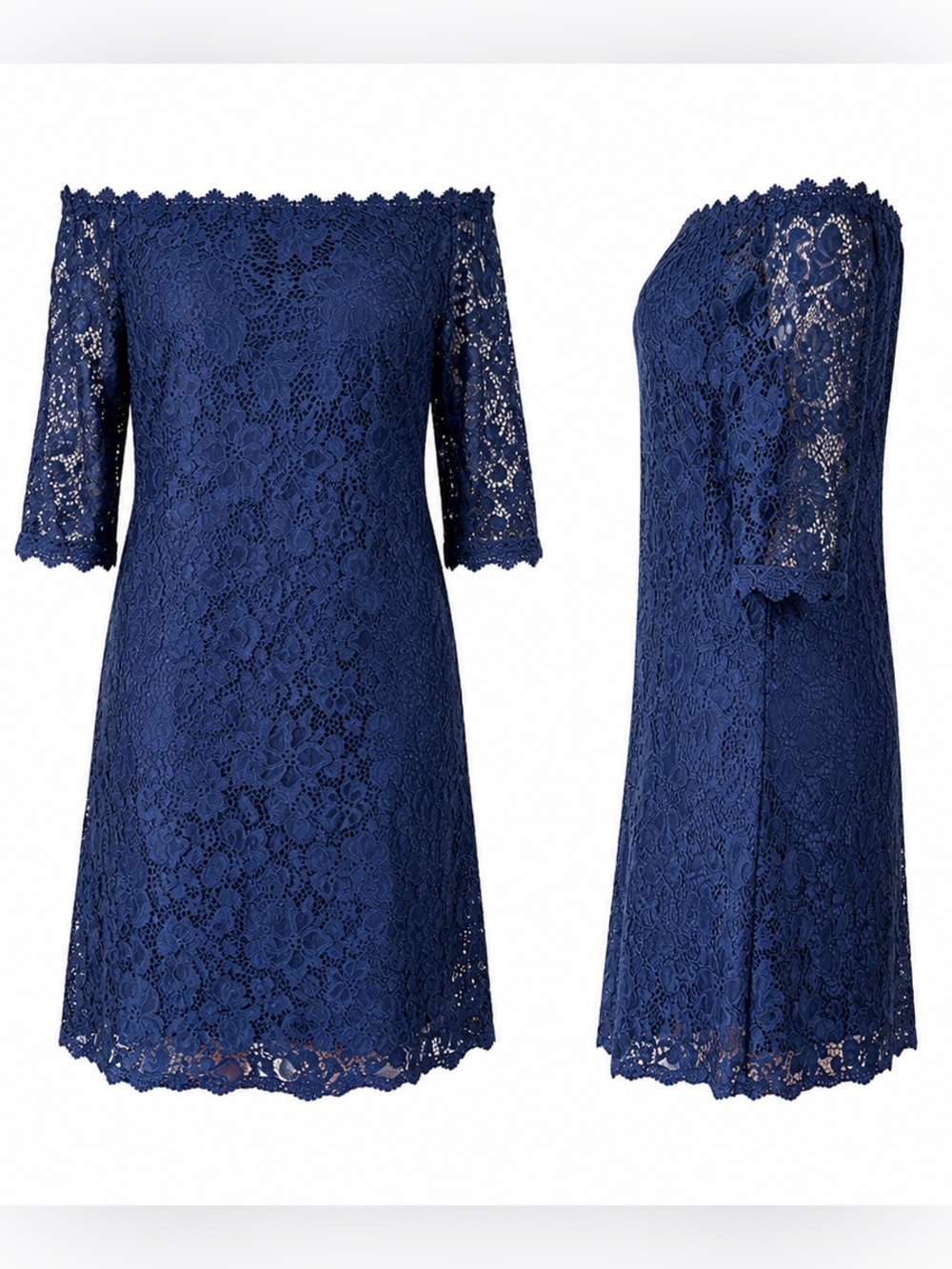 Navy Blue Lace Off Shoulder Shift Dress Size Small